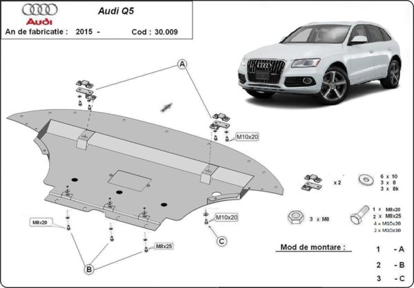 Метална кора под двигател AUDI Q5 (8R) от 2008 до 2012