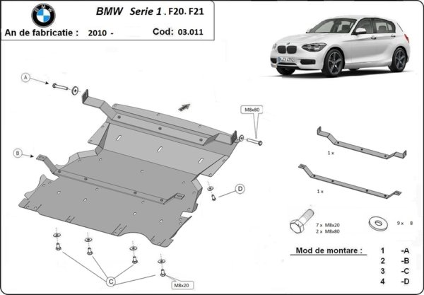 Метална кора под двигател и радиатор BMW 1 Ser (F20) от 2010