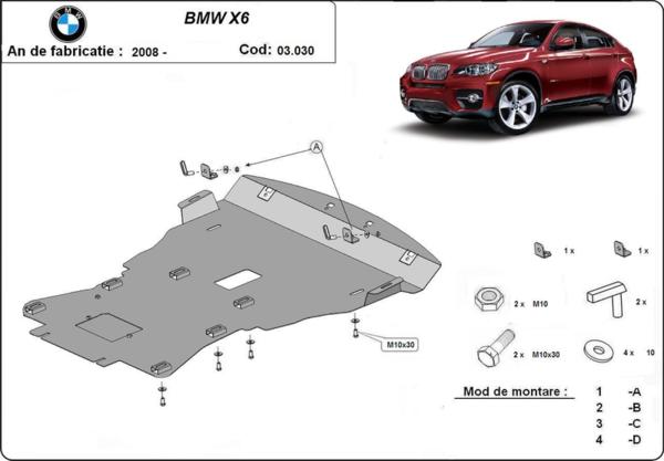 Метална кора под двигател BMW X6 (E71, E72) от 2008 до 2012