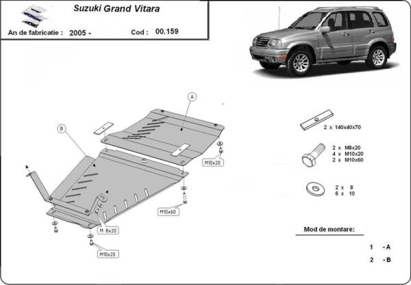 Метална кора под скоростната кутия и диференциал SUZUKI GRAND VITARA от 2005 до 2015