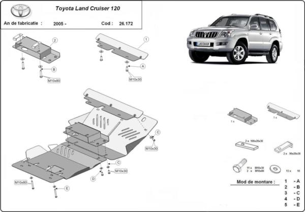 Метална кора под двигател TOYOTA LAND CRUISER J120 от 2002 до 2009