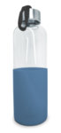 Стъклена бутилка за вода Nerthus със силиконов протектор - 600 мл - синя