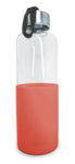 Стъклена бутилка за вода Nerthus със силиконов протектор - 600 мл - червена