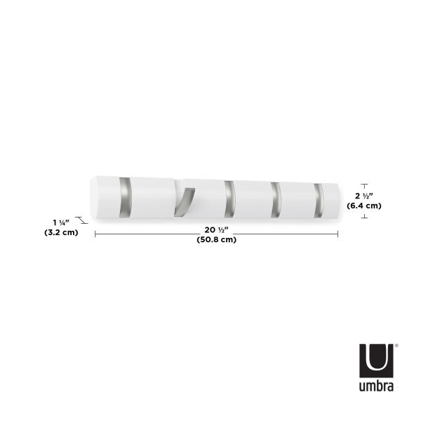 UMBRA Закачалка за стена с 5 бр. закачалки “FLIP“ - цвят бял