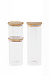 PEBBLY Сет от 3 бр. квадратни стъклени канистери за съхранение с бамбуков капак - 3 размера