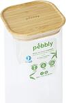 PEBBLY Квадратен стъклен канистер за съхранение с бамбуков капак - 2,2 л.