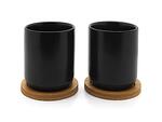 Комплект от 2 бр. керамични чаши за чай BREDEMEIJER Umea с бамбукови подложки - черни