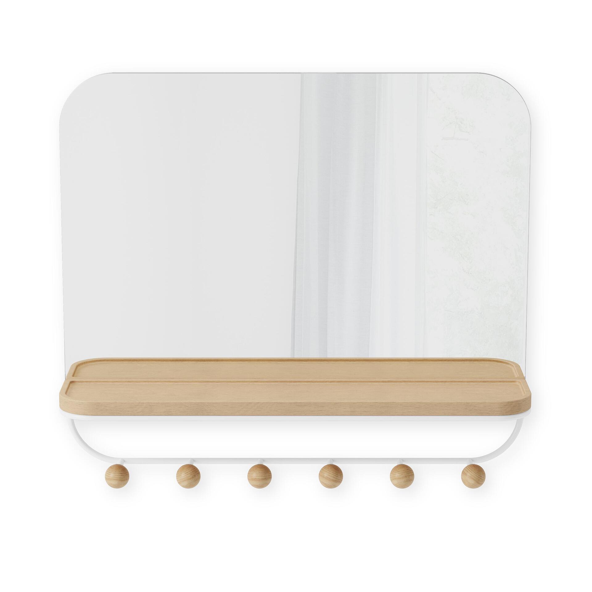 UMBRA Огледало за стенен монтаж с 6 бр. закачалки “ESTIQUE“ - цвят бял