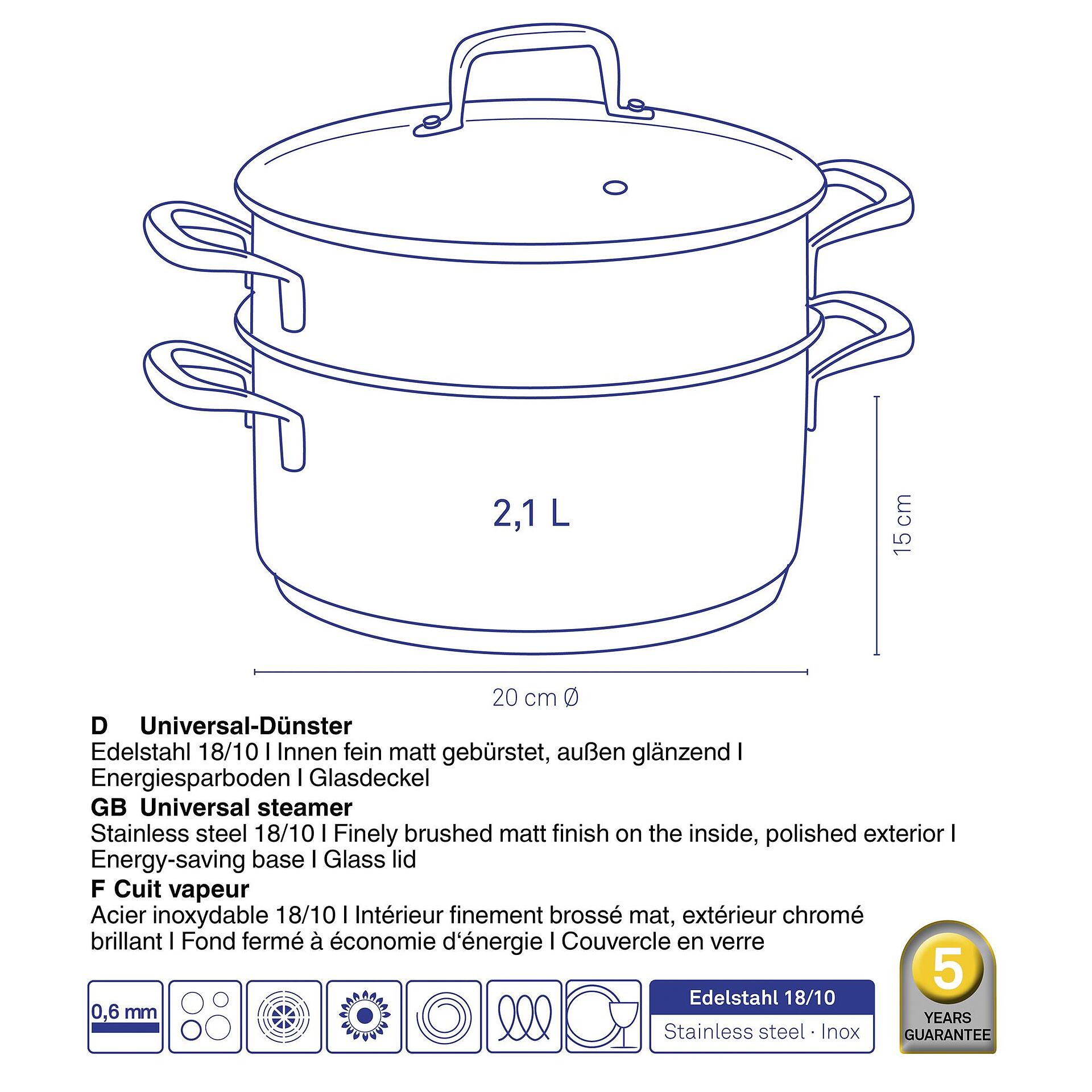KELA Тенджера с приставка за готвене на пара и капак “Flavoria“ - Ø 20 см. - 2,4 л.
