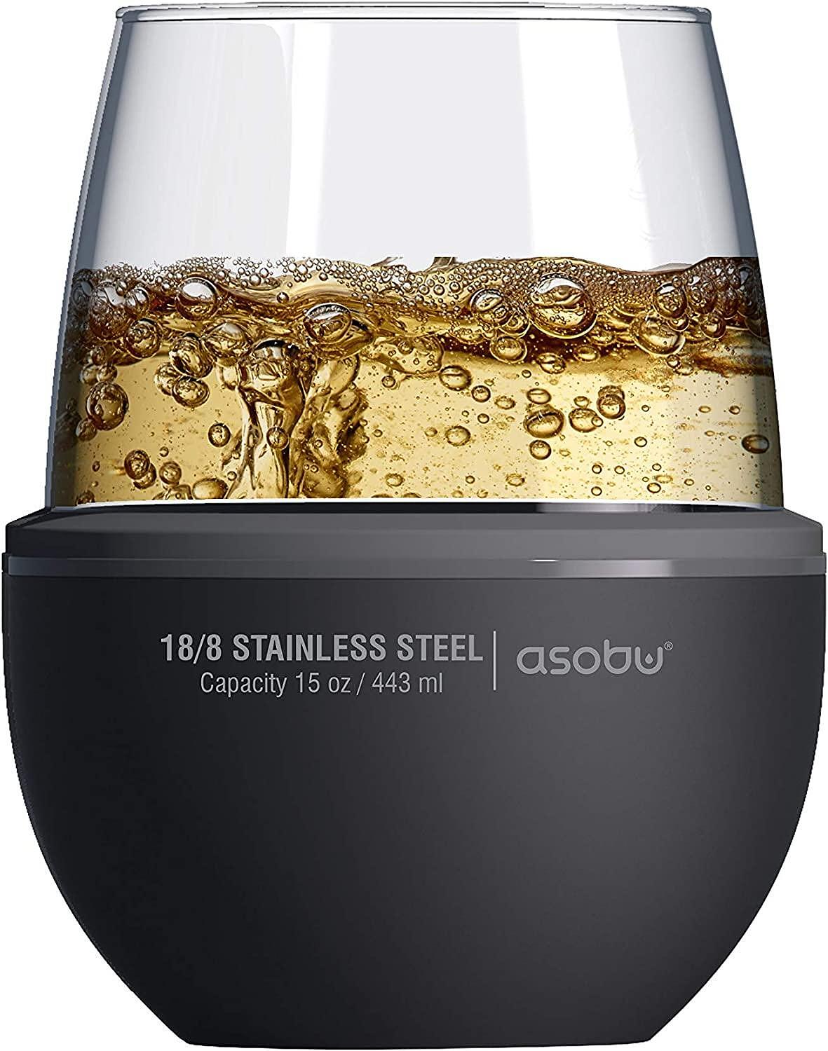 ASOBU Чаша с двустенна термоизолираща основа “WINE KUZIE“ - цвят черен