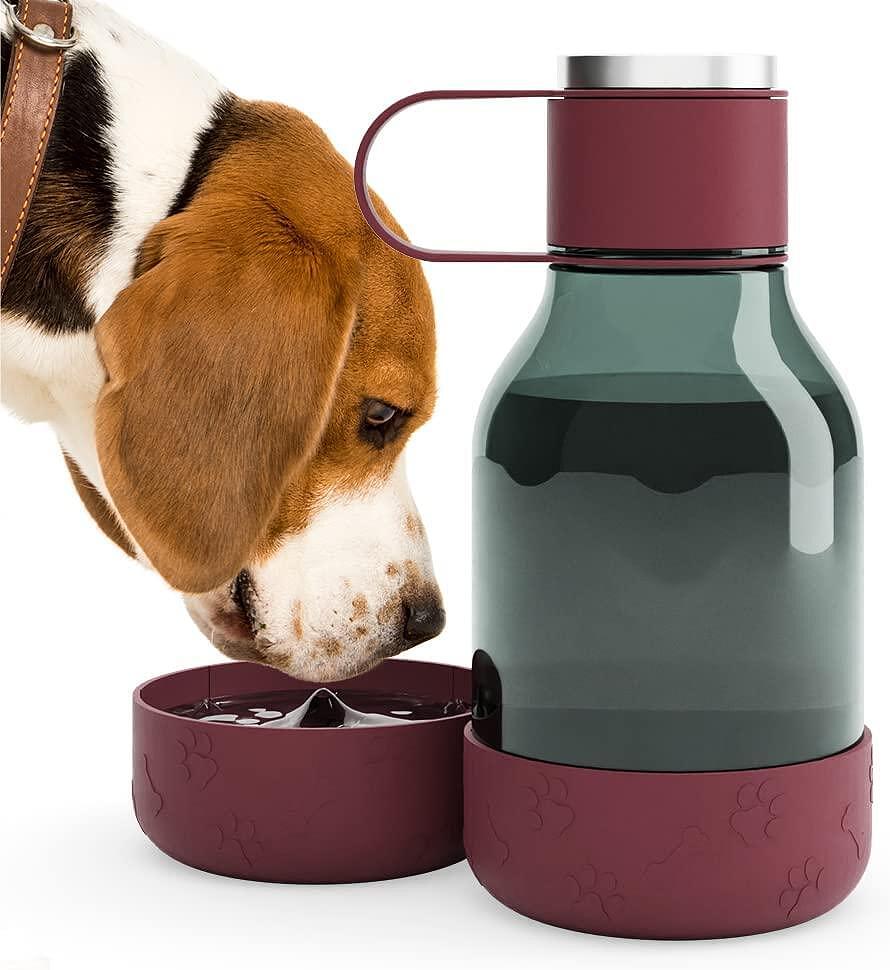 ASOBU Бутилка за вода с купичка за куче “DOG BOWL“- 1,5л - цвят бордо