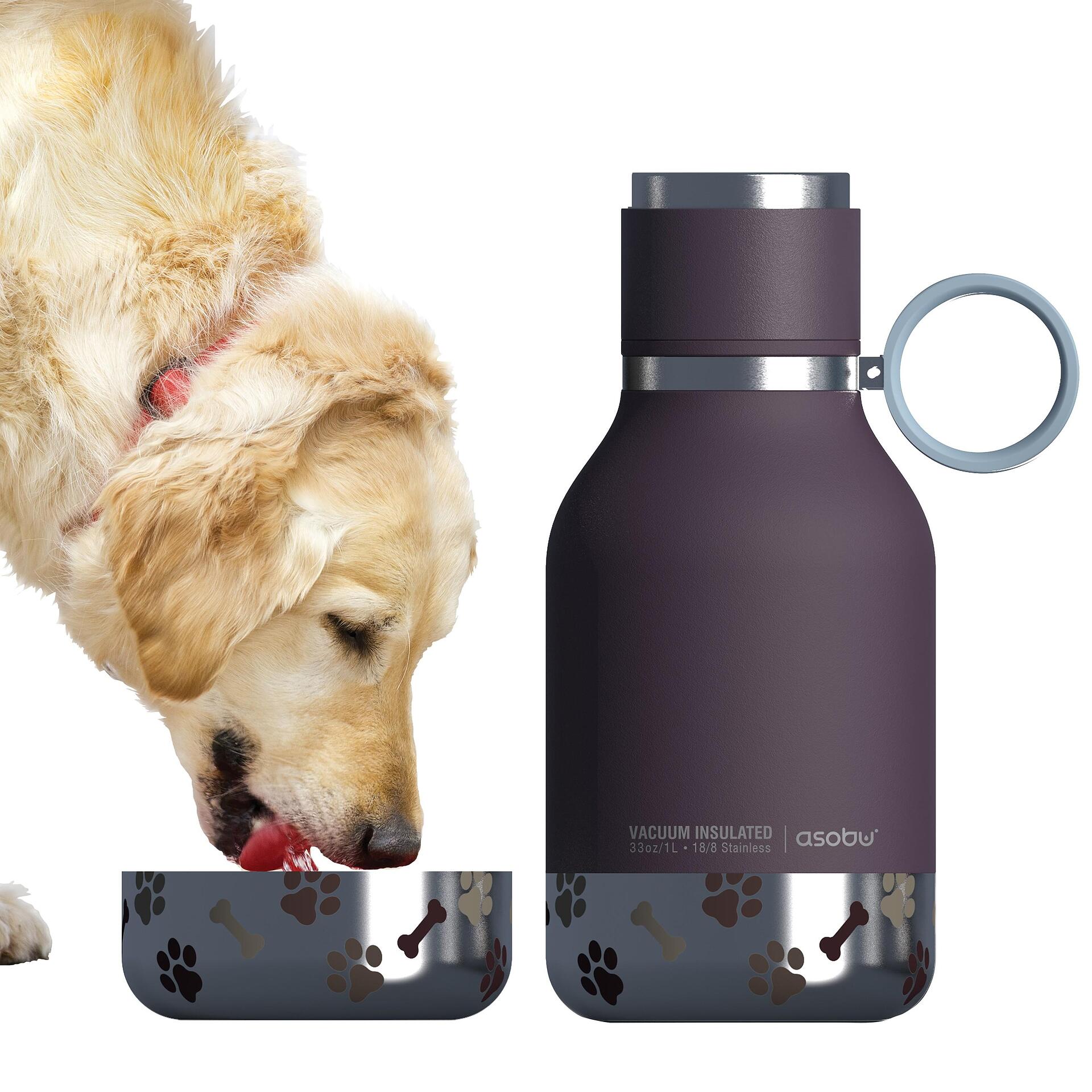 Термобутилка ASOBU DOG BOWL с купичка за куче - 1 л - цвят бордо