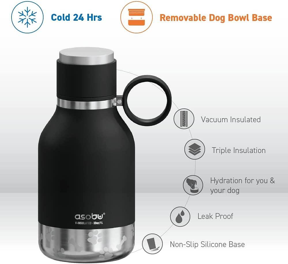 ASOBU Термобутилка с купичка за куче “DOG BOWL“ - 1000 мл - цвят черeн