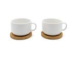 Комплект от 2 бр. керамични чаши за чай BREDEMEIJER Umea с бамбукови подложки - бели