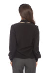 Черна копринена блуза с подвижна панделка