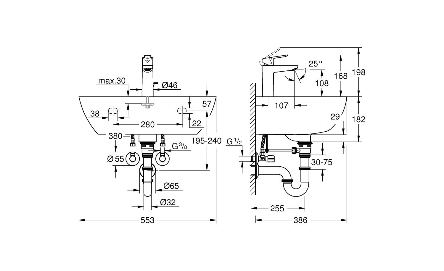 Комплект смесител GROHE BauEdge и умивалник Bau Ceramic 55 39643000