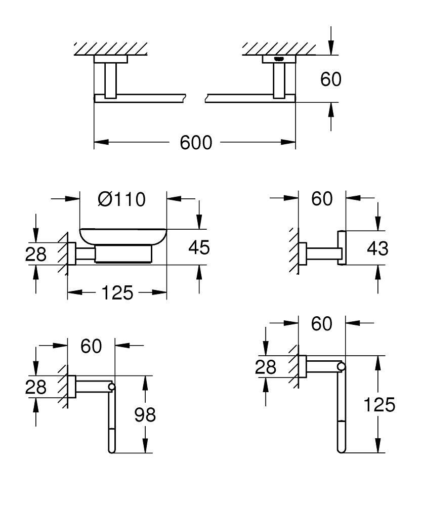 Комплект аксесоари за баня GROHE Essentials Cube 5в1 40758001