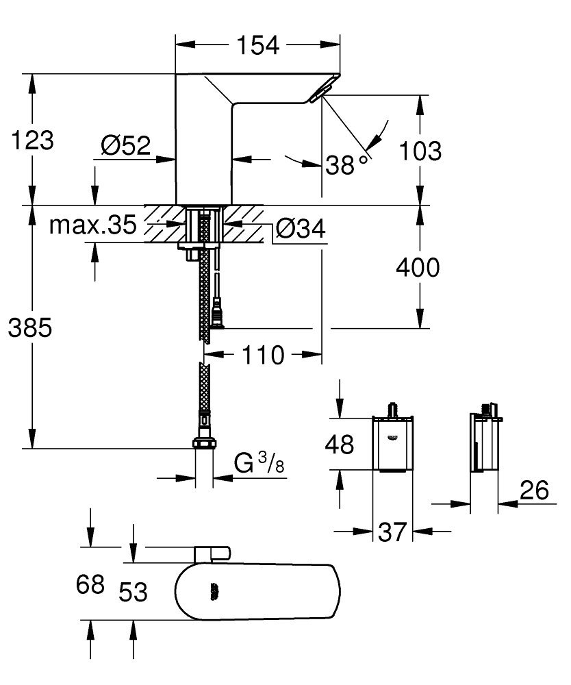 Инфрачервен смесител за умивалник GROHE Bau Cosmopolitan E 6v 36451000