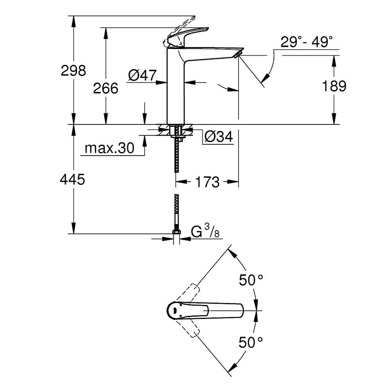Висок смесител за умивалник GROHE Eurosmart XL-размер 23971003