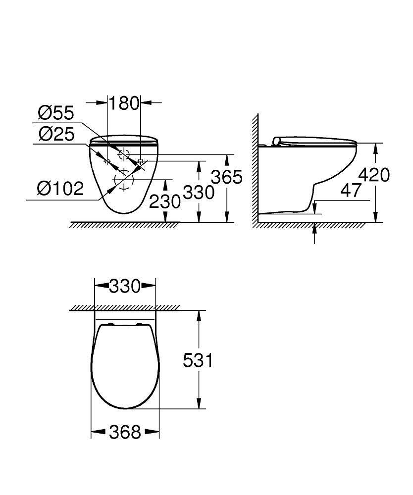 Конзолна тоалетна чиния с капак GROHE Bau Ceramic 39497000