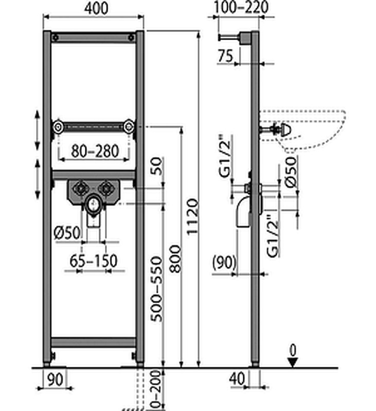 Структура за вграждане с извод за вентилация ALCA AM101/1120v-Copy