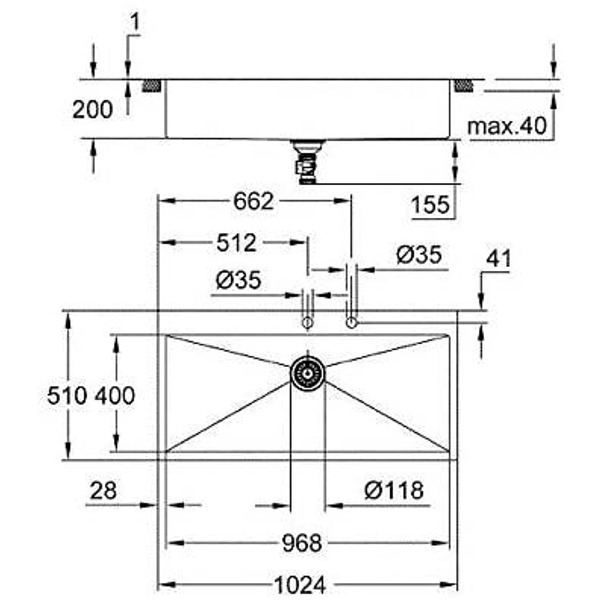 Голяма мивка за кухня 96,8х40см. от неръждаема стомана GROHE K800 31586SD1