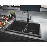 Композитна мивка за кухня с 2 корита в цвят черен гранит GROHE K700 31657AP0