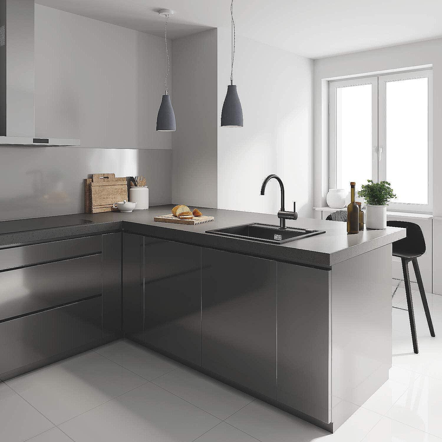 Кухненски висок смесител за мивка в цвят черен мат GROHE Minta 32917KS0