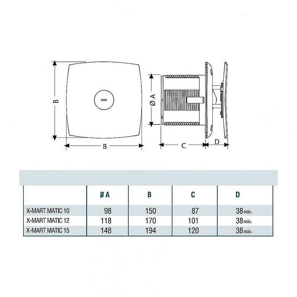 Вентилатор за баня Инокс с клапа CATA X-Mart 12 Matic INOX ф120,190m3/h-Copy