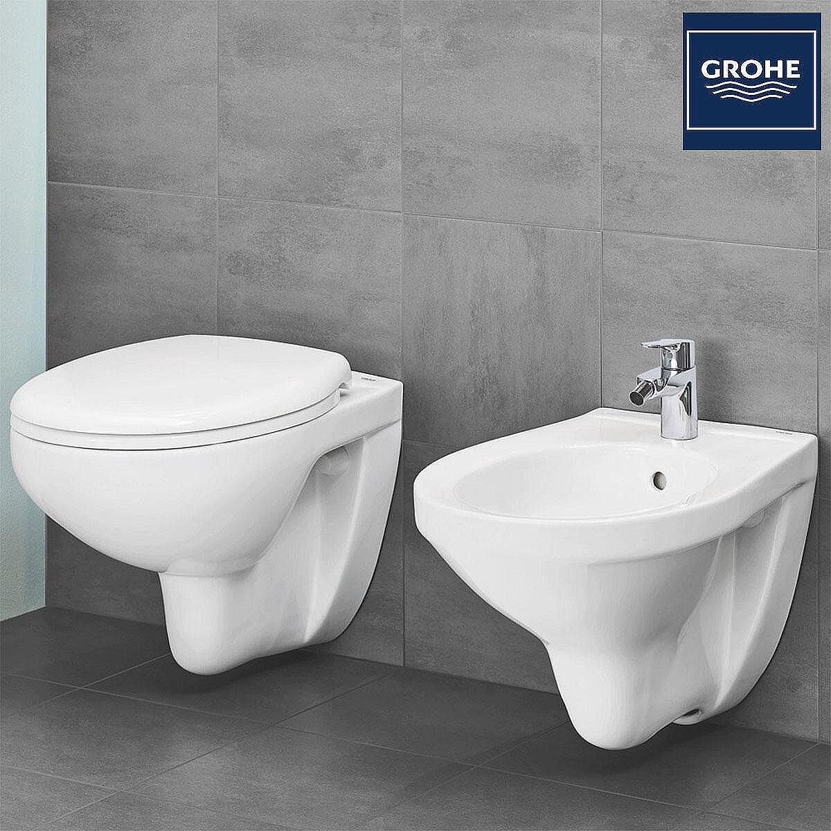 Конзолна тоалетна с капак + Конзолно биде + Смесител за биде GROHE Bau Ceramic и Feel