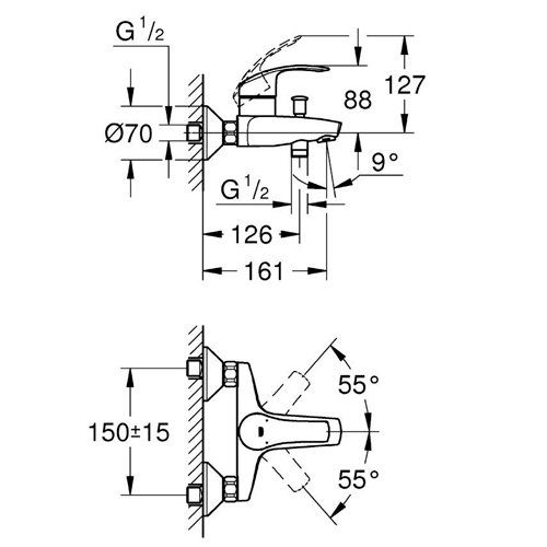 Смесител за вана/душ GROHE Eurosmart 33300002