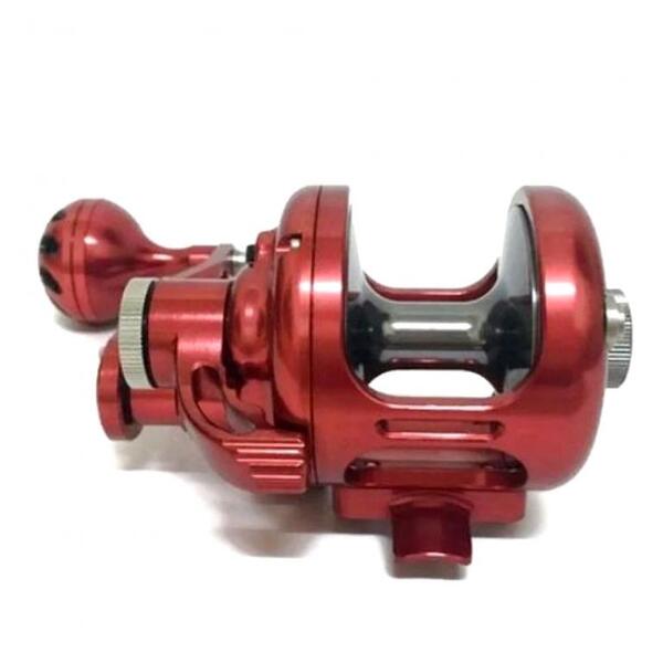 Poseidon 300L Boat Multiplier Jigging Reel - Left Hand Wind - Silver / Red