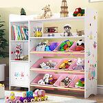 Детска етажерка - органайзер за играчки и книги, Бяло/Розово