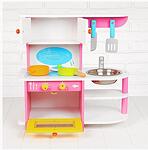 Дървена детска кухня с аксесоари, Розово/Жълто