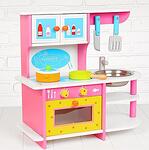 Дървена детска кухня с аксесоари, Розово/Жълто