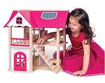 Дървена детска къща за кукли с обзавеждане, Цикламена 1430