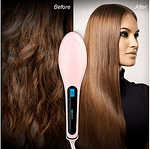 Електрическа четка за изправяне на коса с LCD дисплей и функция йонизация, Розова
