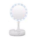 Кръгло козметично огледало с LED светлини, Сгъваемо, Увеличение