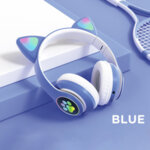 Музикални Светещи котешки слушалки за уши, BT5.0 с микрофон AUX IN TF MP3 плейър Цветни LED светлини -ЧЕРНИ