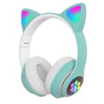 Музикални Светещи котешки слушалки за уши, BT5.0 с микрофон AUX IN TF MP3 плейър Цветни LED светлини -ЧЕРНИ