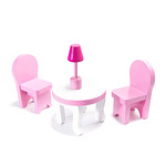 Къща за кукли дървен МДФ + мебел 70см розов LED