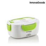 Електрическа кутия за храна InnovaGoods, 40W, 1.05 литра, BPA Free, Две отделения, Включена лъжица, Бял/зелен