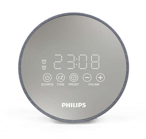 Philips радио с часовник и аларма, LED дисплей с огледално покритие, Функция за двоен будилник, USB порт