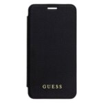 Guess GUBPBKTI61IBK Bundle Leather Book Case Iridescent Black + Tempered Glass pro iPhone XR