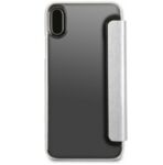 CG Mobile Guess Iridescent Book Case - дизайнерски кожен калъф, тип портфейл за iPhone X (сребрист)
