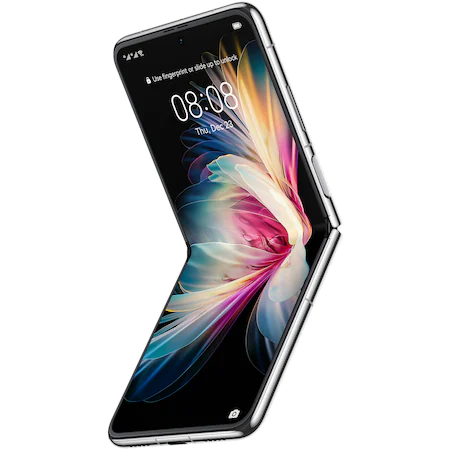 Мобилен телефон - Huawei P50 Pocket, White, Bali-L29C, Foldable OLED 120Hz, 6.9" 1188 x 2790 + OLED 1.04" 340x340, Snapdragon 888 4G, 8GB +256GB, Camera MP 40+13+32 /10.7 MP, Wi-Fi 802.11 AX,