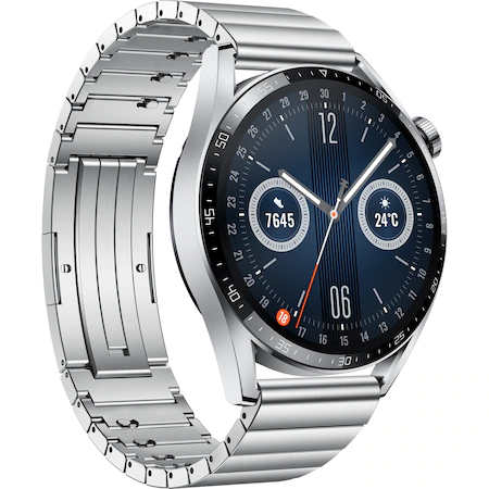 Часовник - Huawei Watch GT 3 46mm, Elite Jupiter-B19T, 1.43", Amoled, 466x466, PPI326, 4GB, Bluetooth 5.2 supports BLE/BR/EDR, 5ATM, NFC, GPS, Battery 455 maAh, Stainless Steel Strap