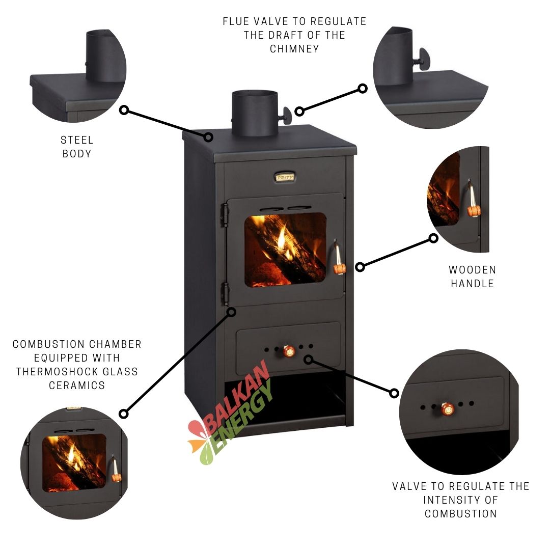 Wood Burning Stove Solid Fuel Log Burner Fireplace Top Flue 8 kw Prity K1 Optima 