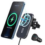 Безжично Зарядно-Стойка за Кола за iPhone 13 и 12, CHOETECH Wireless Car Charger 15w, Черен