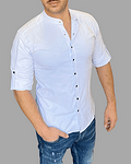 Мъжка риза -  Мilitary Collar Shirt Black Buttons
